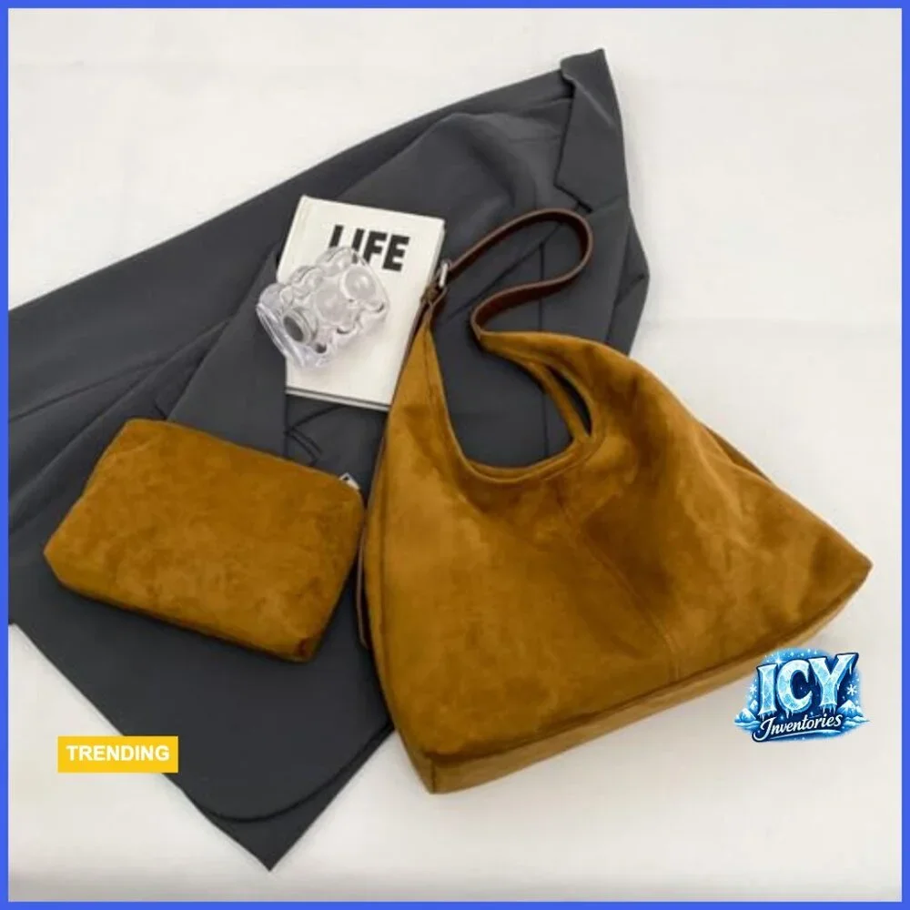 Faux Suede Tote Bag Hobo Shoulder Bag Slouchy Purse